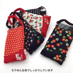 画像6: ポーチ スマホ デジカメ 約14.5×9.5cm ケース メンズ レディース 小さめ 小物入れ 夢二 ちりめん 水玉 黒 | 和柄,プレゼント,ギフト