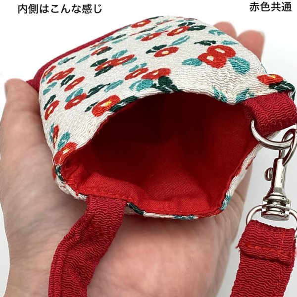 画像4: ポーチ スマホ デジカメ 約14.5×9.5cm ケース メンズ レディース 小さめ 小物入れ 夢二 ちりめん 水玉 黒 | 和柄,プレゼント,ギフト (4)